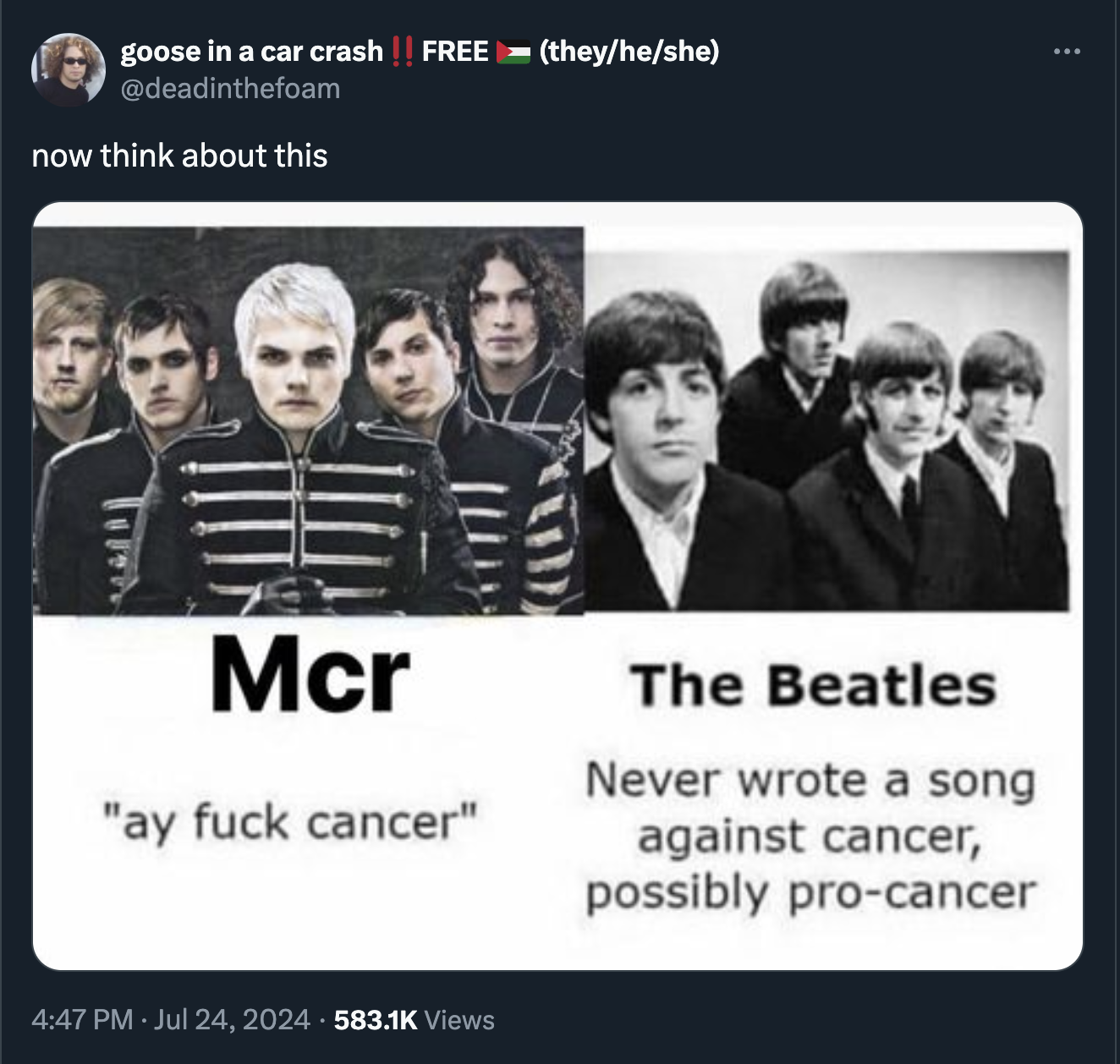 yesterday the beatles album cover - goose in a car crash || Free theyheshe now think about this Mcr "ay fuck cancer" The Beatles Never wrote a song against cancer, possibly procancer Views